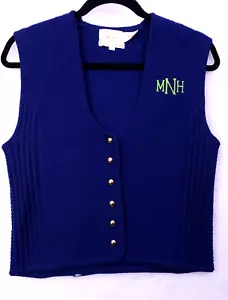 "Gilet vintage da donna blu Tally Ho taglia 10 lana monogramma personalizzato ""Nuovo di zecca" - Foto 1 di 8