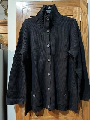 Suéter Abotonado Denim & Co Negro Cuello Simulado - 1X - Negro - Nuevo Sin Etiquetas Foto 1 de 4