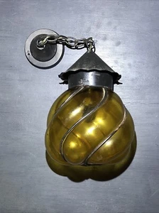 Vintage Caged Hand-Blown Amber Pendant Glass Ceiling Light Fixture | With Socket - Picture 1 of 9