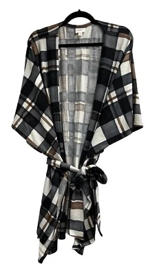 Usado en Excelente Condición Pequeño/Mediano Lularoe Savannah Cuadros Caftán Envoltura-Negro Carbón, Chocolate y Blanco Foto 1 de 4
