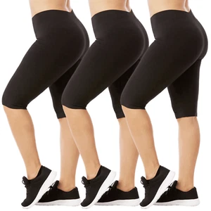 3er Pack Damen Baumwolle Biker Shorts Curvy Plus High Waist Knielang Legging - Bild 1 von 22