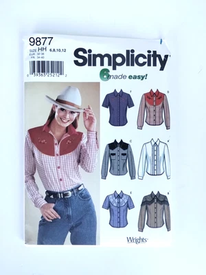 9877 Simplicity Sewing Pattern Misses Western Top Shirt Uncut Sz 6-12 Vintage - Image 1 of 4