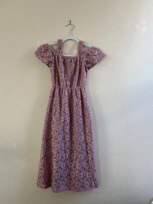 Lily Bleu Girls Dusty Mauve Cold Shoulder Lace Dress w/ Inner Lining Size 8 EUC - Image 1 of 4