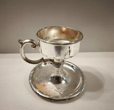 Ancien bougeoir a anse rat de cave métal argenté collection vintage - Photo 1/4