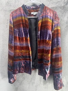 Chaqueta forrada COLDWATER CREEK para mujer PL multicolor terciopelo burnout frente abierto - Imagen 1 de 6