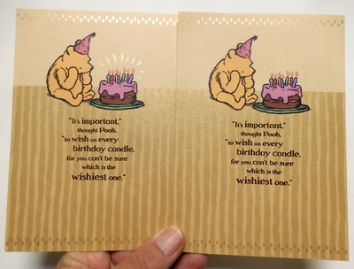 2 Cards Hallmark Winnie the POOH Birthday Hope Wishes are the Come True Kind - Image 1 of 4