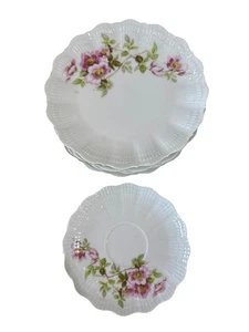 Limoges France 1836 Giraud Bush Rose Three saucers and six salad/dessert plates - Picture 1 of 8