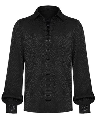 Punk Rave Camicia Top Gotica Steampunk Dandy Vampiro Nera Jacquard Con Lacci - Immagine 1 di 4