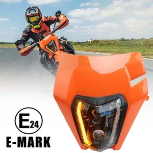 LED Headlight For KTM SMC-R 690 EXC XCW 350 450 500 Turn Signal with Orange Mask - Picture 1 of 16