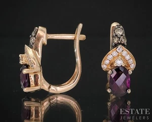 14k Strawberry Gold LeVian Natural Rhodolite Garnet & Diamond Earrings 3g i19792 - Picture 1 of 4