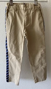 Polo Ralph Lauren Boys’ Khaki Chino Snap Pants With Navy Side Stripe Size 7 - Picture 1 of 8