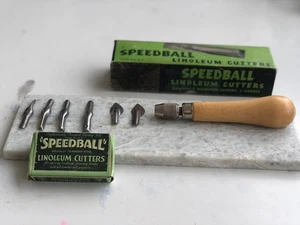 Vintage Wood-Handled Speedball Linoleum Cutter Tool w/ 6 Blades -Original Box - Picture 1 of 21