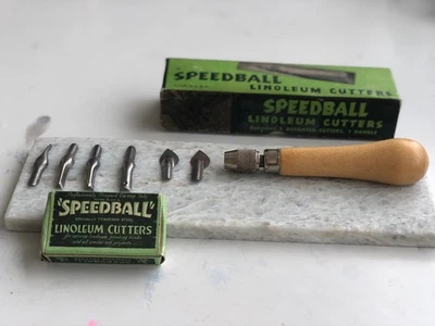 Vintage Wood-Handled Speedball Linoleum Cutter Tool w/ 6 Blades -Original Box - Image 1 of 4