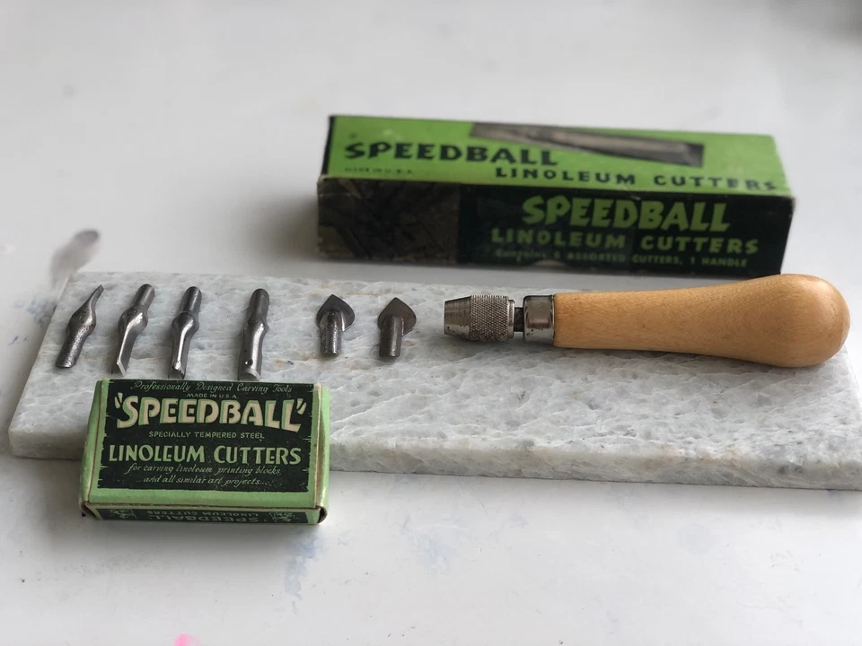 Vintage Wood-Handled Speedball Linoleum Cutter Tool w/ 6 Blades -Original Box - Image 1 of 4