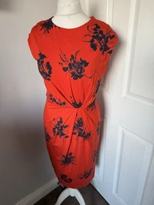 Phase Eight size 12 orange floral stretch dress with pleat/gathered detail - Picture 1 of 11