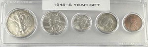 Juego de 5 monedas año 1945-S como nuevo - AU/BU - níquel tonificado y Walking Liberty - 90 % - Imagen 1 de 6