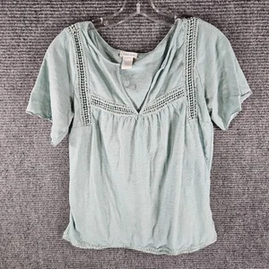 Sundance Top Womens Small Green Crochet Detail Short Sleeve Tee Casual - Picture 1 of 6