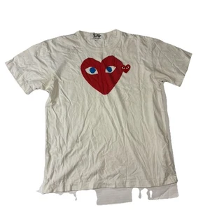 Comme des Garçons PLAY Blue Eyes Red Heart T-Shirt White Womens Size Large* - Picture 1 of 16
