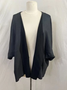 Womens Kimono Style Jacket L Textured Open Front Minimalist Solid Black COS - Picture 1 of 8