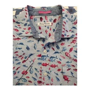 Tommy Bahama Short Sleeve Shirt Mens L Fish Print Nautical Coastal Preppy - Picture 1 of 4