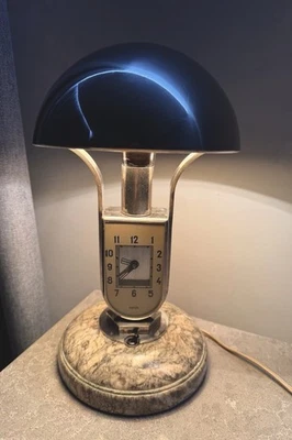 Vintage Art Deco Table Lamp with integrated Alarm clock by Mofem Mushroom Lamp - Image 1 of 4