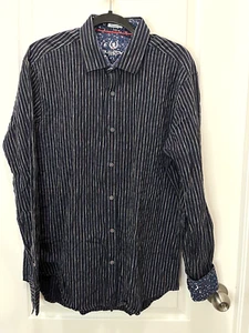 Bugatchi Uomo Button Down Long Sleeve Shirt Blue w/Multi Color Stripes VTG 90's - Picture 1 of 12