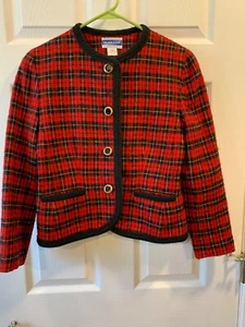 Vintage Pendleton Jacke Damen Größe 4 Zierlich Rot Kariert Schurwolle Blazer USA - Bild 1 von 9