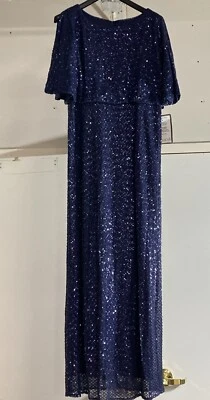 Alex Evenings Womens Plus 14W Sequined Rosette Formal Dress Navy New With Tags - Image 1 of 4