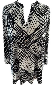 COCOMO 3X Black White Plus Size 3/4 sleeve women's Pintuck Blouse - Picture 1 of 8
