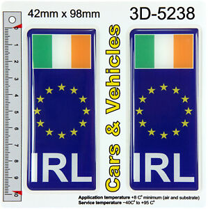 2x IRL Ireland Euro stars Irish Flag Domed Car Number Plate Stickers Badge Decal