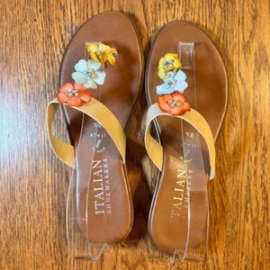 Italian Shoemakers Sandals/Thongs with Flowers size 8 1/2 Tropical Boho - Picture 1 of 12