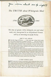 1941 TRUTH ABOUT WHOLEGRAIN MEAL by VREST ORTON founder VERMONT COUNTRY STORE - Imagen 1 de 4