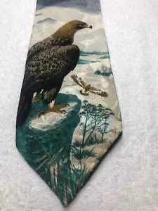 ENDANGERED SPECIES MENS TIE GRAY WHITE GREEN WITH EAGLES 4 X 59 - Picture 1 of 4