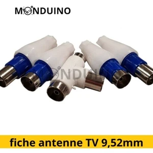 Lot 5 fiches antenne TV 9,52mm / 2 mâle / 2 femelle / 1 Té de dérivation - Imagen 1 de 1