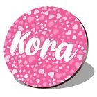 1 x Round Coaster - Name Kora Pink Hearts Love Lettering #268740