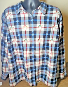 LIZ & Me Snowman/Snowflake Christmas Plaid Button Down Top Women’s Size 4X - Picture 1 of 3