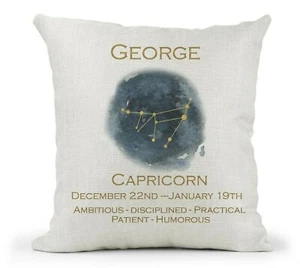 Personalised Zodiac Star Sign Gift.. Cream Cushion..Stars/Birthday/Capricorn - Picture 1 of 4