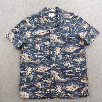 Camisa abotonada Lucky Brand para hombre mediana azul botón floral surf manga corta Foto 1 de 4