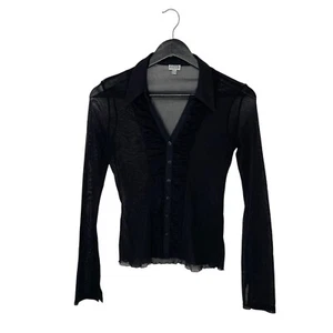 Vintage Y2K Sheer Mesh Long Sleeve Button Shirt Blouse Top Size 16 Black Gothic - Picture 1 of 4