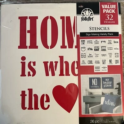 Juego de plantillas FolkArt 12x12 32 diseños paquete para hacer letreros hágalo usted mismo manualidades hogar casa Foto 1 de 4