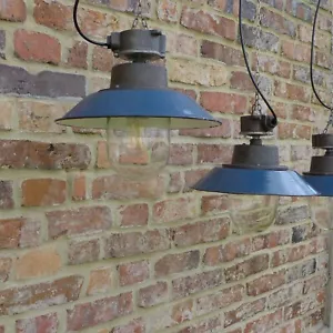 1/5 Vintage Emaille Lampe Industrielampe, Glaskolben Leuchte, Industrial Lamp 5 - Bild 1 von 15