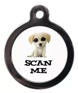 Etiqueta de identificación de mascotas SCAN ME CARICATOON LABRADOR Etiqueta de imagen 2 tallas - Imagen 1 de 2