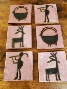 6 Hand Painted Coaster Sun Tile Trivet Estancia New Mexico Southwest Figural Art - Picture 1 of 8