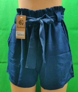 GK Fashion Womens Short Pants Casual Loose High Waist Elastic ColorNavy Size L - Picture 1 of 12