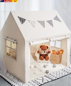 Large Kids Play Tent with Mat, Play Tent Indoor with Star Lights and Windows, P - Picture 1 of 8
