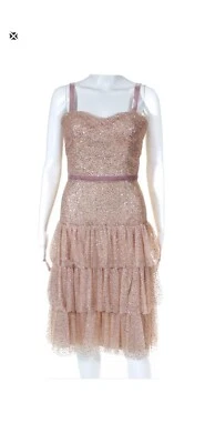 Vestido de cóctel Marchesa Notte para mujer de tul brillante dorado rosa talla 10 Foto 1 de 4