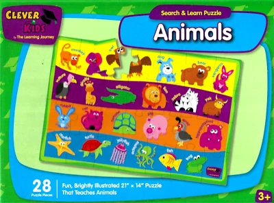 Animals, Search Learn Puzzle, NEW Age 3 up, Problem  Solving 21x14 Learn Words - Image 1 of 3