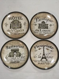 PIER 1 IMPORTS TRAVEL PARIS PLATES NEW SET OF 4 DESSERT EIFFEL TOWER NEW A26 - Picture 1 of 15