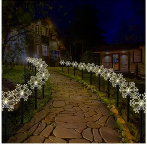 Set of 5 Solar Snowflake Stake Lights LED Christmas Outdoor Lighting - Picture 1 of 3