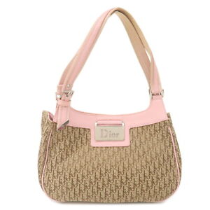 Authentic Christian Dior Trotter Canvas Leather Hand Bag Beige Pink Used F/S